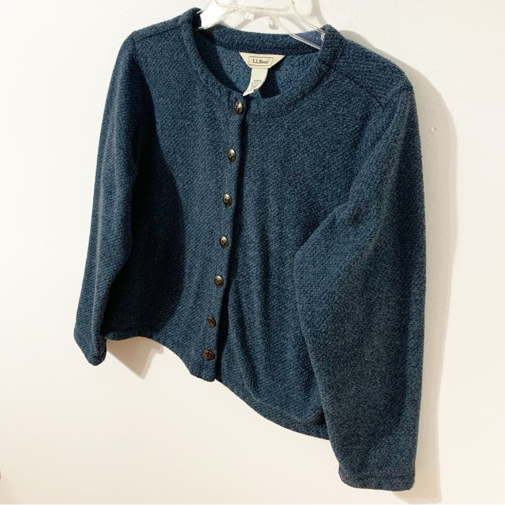 L.L. Bean Flecked Fleece Button Front Jacket Rounded Neckline Size Small - Picture 2 of 10